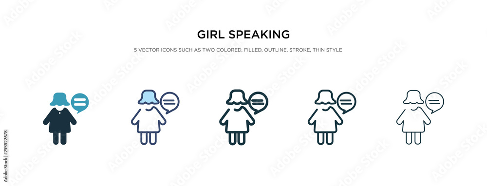 girl speaking icon in different style vector illustration. two colored and black girl speaking vector icons designed in filled, outline, line and stroke style can be used for web, mobile, ui