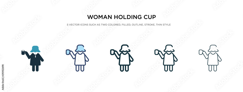 woman holding cup icon in different style vector illustration. two colored and black woman holding cup vector icons designed in filled, outline, line and stroke style can be used for web, mobile, ui