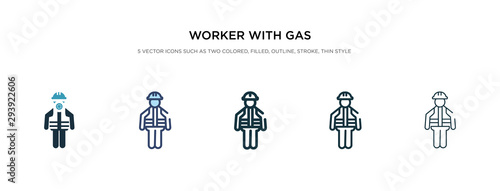worker with gas mask icon in different style vector illustration. two colored and black worker with gas mask vector icons designed in filled, outline, line and stroke style can be used for web,