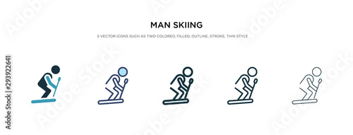 man skiing icon in different style vector illustration. two colored and black man skiing vector icons designed in filled, outline, line and stroke style can be used for web, mobile, ui