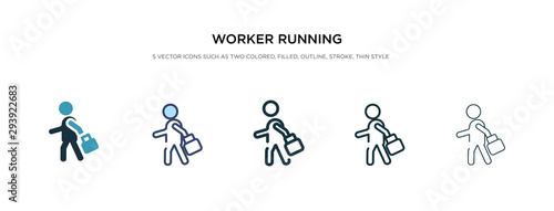 worker running icon in different style vector illustration. two colored and black worker running vector icons designed in filled, outline, line and stroke style can be used for web, mobile, ui