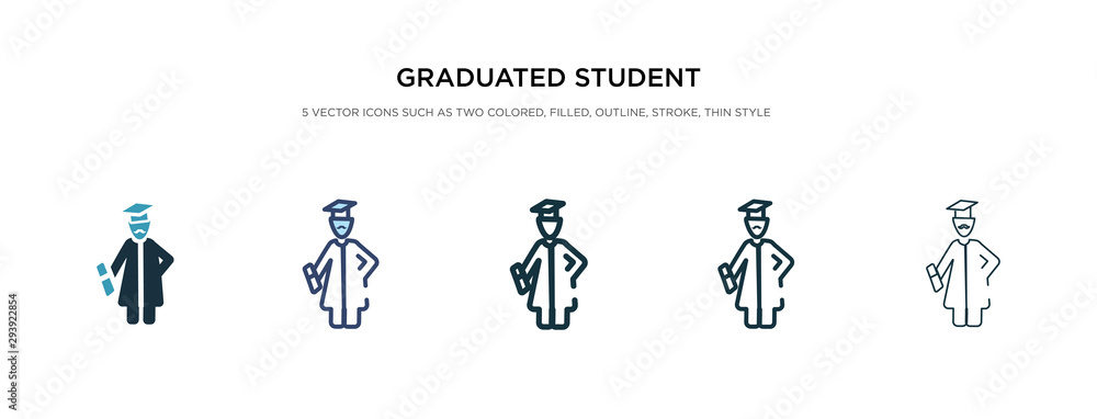Fototapeta premium graduated student icon in different style vector illustration. two colored and black graduated student vector icons designed in filled, outline, line and stroke style can be used for web, mobile, ui