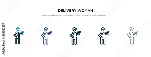 Fotografie delivery woman icon in different style vector illustration