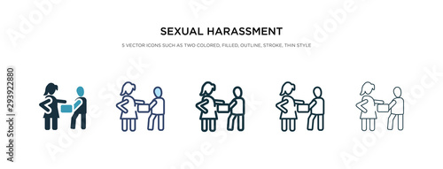 sexual harassment icon in different style vector illustration. two colored and black sexual harassment vector icons designed in filled, outline, line and stroke style can be used for web, mobile, ui