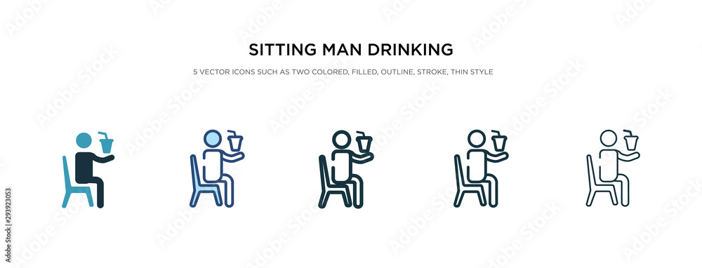 Naklejka premium sitting man drinking a soda icon in different style vector illustration. two colored and black sitting man drinking a soda vector icons designed in filled, outline, line and stroke style can be used
