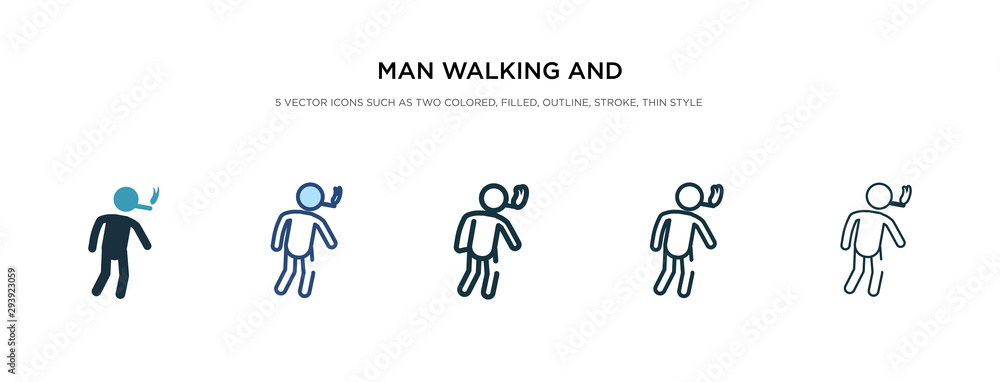 man walking and smoking icon in different style vector illustration. two colored and black man walking and smoking vector icons designed in filled, outline, line stroke style can be used for web,