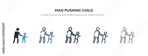 man pushing child icon in different style vector illustration. two colored and black man pushing child vector icons designed in filled, outline, line and stroke style can be used for web, mobile, ui