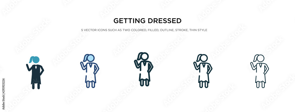 getting dressed icon in different style vector illustration. two colored and black getting dressed vector icons designed in filled, outline, line and stroke style can be used for web, mobile, ui getting dressed icon in different style vector illustration. two colored and black getting dressed vector icons designed in filled, outline, line and stroke style can be used for web, mobile, ui