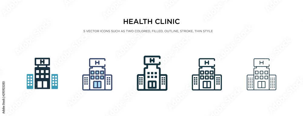 health clinic icon in different style vector illustration. two colored and black health clinic vector icons designed in filled, outline, line and stroke style can be used for web, mobile, ui