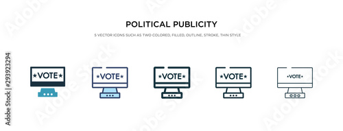 political publicity on monitor screen icon in different style vector illustration. two colored and black political publicity on monitor screen vector icons designed in filled, outline, line and