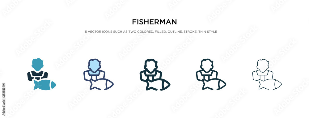fisherman icon in different style vector illustration. two colored and black fisherman vector icons designed in filled, outline, line and stroke style can be used for web, mobile, ui