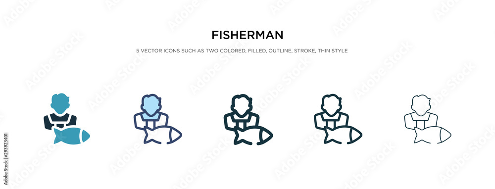 fisherman icon in different style vector illustration. two colored and black fisherman vector icons designed in filled, outline, line and stroke style can be used for web, mobile, ui fisherman icon in different style vector illustration. two colored and black fisherman vector icons designed in filled, outline, line and stroke style can be used for web, mobile, ui