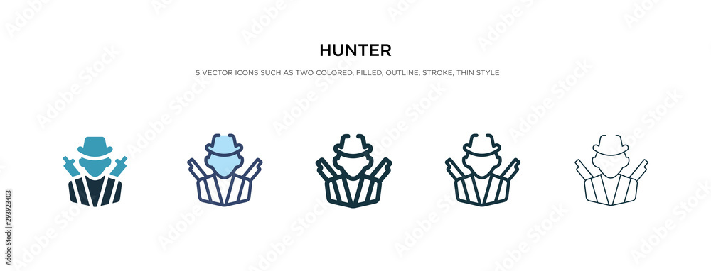 hunter icon in different style vector illustration. two colored and black hunter vector icons designed in filled, outline, line and stroke style can be used for web, mobile, ui