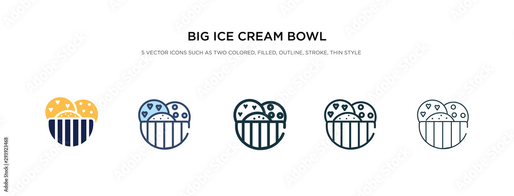 big ice cream bowl icon in different style vector illustration. two colored and black big ice cream bowl vector icons designed in filled, outline, line and stroke style can be used for web, mobile,
