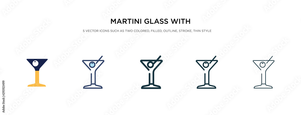 martini glass with olive icon in different style vector illustration. two colored and black martini glass with olive vector icons designed in filled, outline, line and stroke style can be used for martini glass with olive icon in different style vector illustration. two colored and black martini glass with olive vector icons designed in filled, outline, line and stroke style can be used for