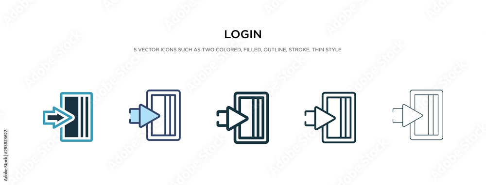 login icon in different style vector illustration. two colored and black login vector icons designed in filled, outline, line and stroke style can be used for web, mobile, ui login icon in different style vector illustration. two colored and black login vector icons designed in filled, outline, line and stroke style can be used for web, mobile, ui
