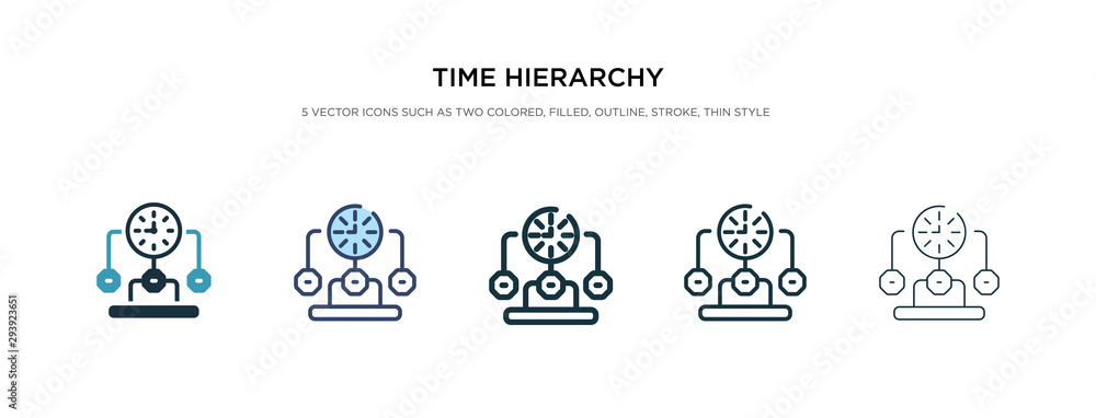 time hierarchy icon in different style vector illustration. two colored and black time hierarchy vector icons designed in filled, outline, line and stroke style can be used for web, mobile, ui