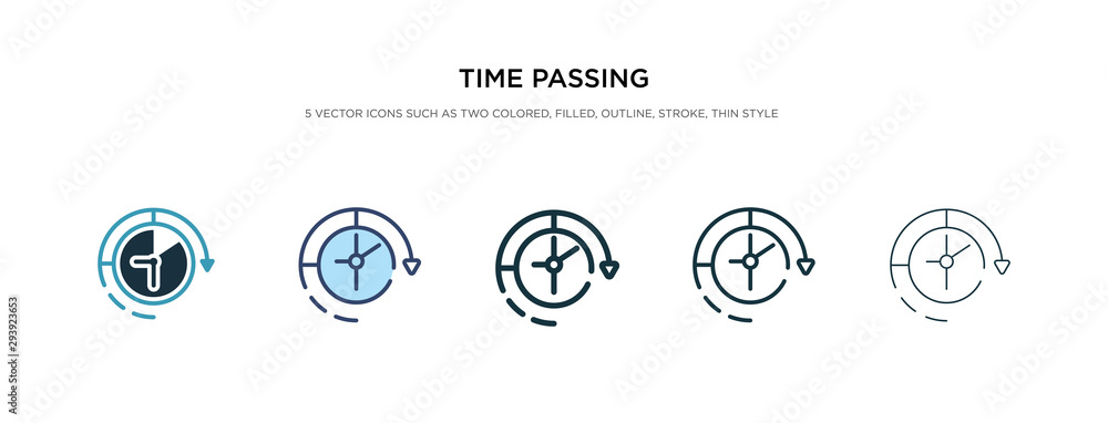 time passing icon in different style vector illustration. two colored and black time passing vector icons designed in filled, outline, line and stroke style can be used for web, mobile, ui time passing icon in different style vector illustration. two colored and black time passing vector icons designed in filled, outline, line and stroke style can be used for web, mobile, ui