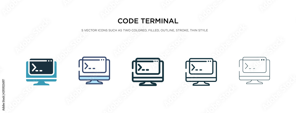 code terminal icon in different style vector illustration. two colored and black code terminal vector icons designed in filled, outline, line and stroke style can be used for web, mobile, ui