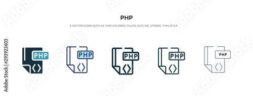 php icon in different style vector illustration. two colored and black php vector icons designed in filled, outline, line and stroke style can be used for web, mobile, ui