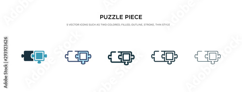 puzzle piece icon in different style vector illustration. two colored and black puzzle piece vector icons designed in filled, outline, line and stroke style can be used for web, mobile, ui