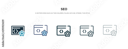 seo icon in different style vector illustration. two colored and black seo vector icons designed in filled, outline, line and stroke style can be used for web, mobile, ui