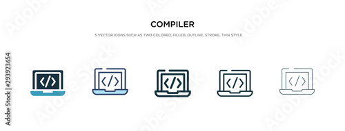 compiler icon in different style vector illustration. two colored and black compiler vector icons designed in filled, outline, line and stroke style can be used for web, mobile, ui