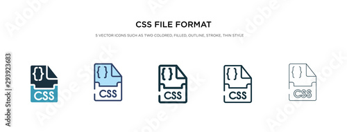 css file format icon in different style vector illustration. two colored and black css file format vector icons designed in filled, outline, line and stroke style can be used for web, mobile, ui