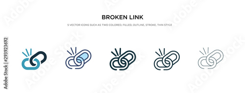 broken link icon in different style vector illustration. two colored and black broken link vector icons designed in filled, outline, line and stroke style can be used for web, mobile, ui