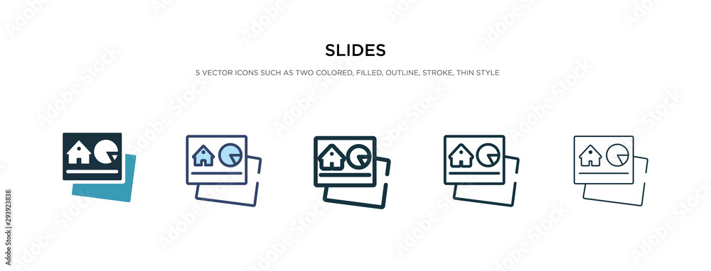 slides icon in different style vector illustration. two colored and black slides vector icons designed in filled, outline, line and stroke style can be used for web, mobile, ui slides icon in different style vector illustration. two colored and black slides vector icons designed in filled, outline, line and stroke style can be used for web, mobile, ui
