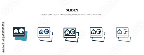 slides icon in different style vector illustration. two colored and black slides vector icons designed in filled, outline, line and stroke style can be used for web, mobile, ui