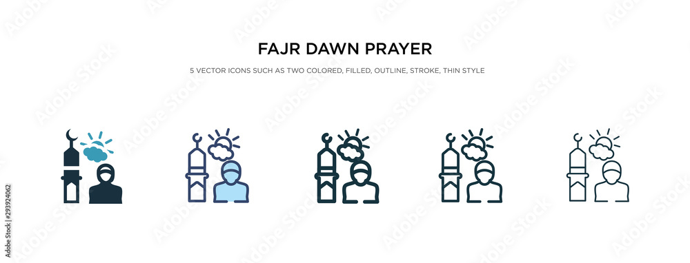 fajr dawn prayer icon in different style vector illustration. two colored and black fajr dawn prayer vector icons designed in filled, outline, line and stroke style can be used for web, mobile, ui
