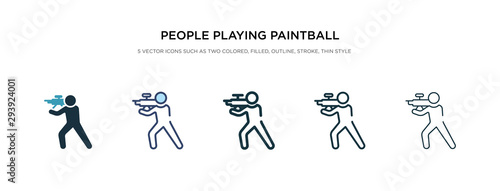 people playing paintball icon in different style vector illustration. two colored and black people playing paintball vector icons designed in filled, outline, line and stroke style can be used for