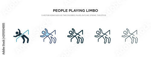 people playing limbo icon in different style vector illustration. two colored and black people playing limbo vector icons designed in filled, outline, line and stroke style can be used for web, photo