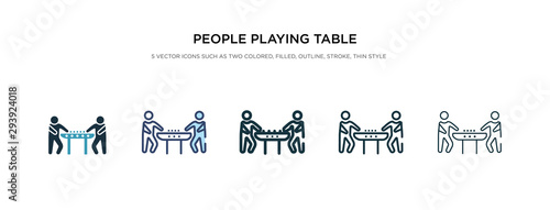 people playing table football icon in different style vector illustration. two colored and black people playing table football vector icons designed in filled, outline, line and stroke style can be