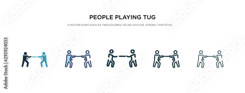 people playing tug of war icon in different style vector illustration. two colored and black people playing tug of war vector icons designed in filled, outline, line and stroke style can be used for