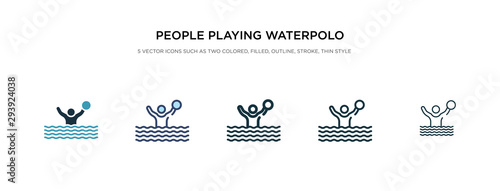 people playing waterpolo icon in different style vector illustration. two colored and black people playing waterpolo vector icons designed in filled, outline, line and stroke style can be used for