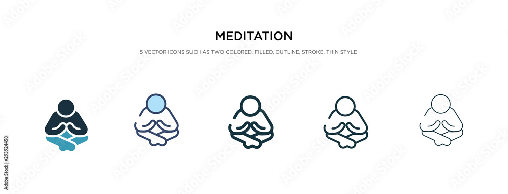 meditation icon in different style vector illustration. two colored and black meditation vector icons designed in filled, outline, line and stroke style can be used for web, mobile, ui - obrazy, fototapety, plakaty 
