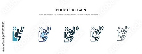 body heat gain icon in different style vector illustration. two colored and black body heat gain vector icons designed in filled, outline, line and stroke style can be used for web, mobile, ui © zaurrahimov
