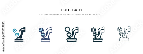 foot bath icon in different style vector illustration. two colored and black foot bath vector icons designed in filled  outline  line and stroke style can be used for web  mobile  ui