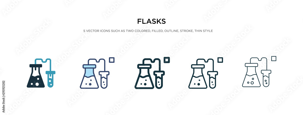 flasks icon in different style vector illustration. two colored and black flasks vector icons designed in filled, outline, line and stroke style can be used for web, mobile, ui flasks icon in different style vector illustration. two colored and black flasks vector icons designed in filled, outline, line and stroke style can be used for web, mobile, ui