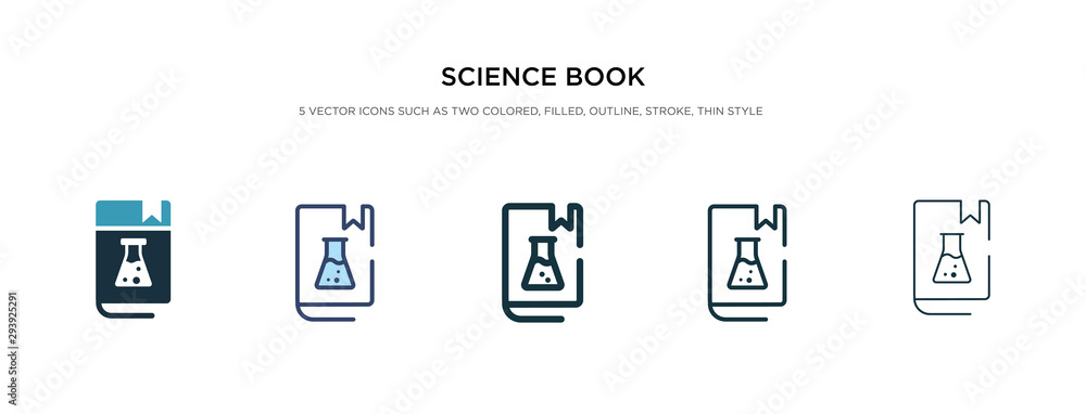 science book icon in different style vector illustration. two colored and black science book vector icons designed in filled, outline, line and stroke style can be used for web, mobile, ui