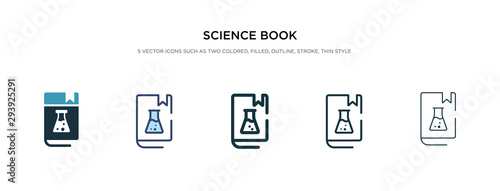 science book icon in different style vector illustration. two colored and black science book vector icons designed in filled, outline, line and stroke style can be used for web, mobile, ui © zaurrahimov