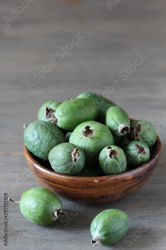 feijoa. berries of the guava family. grows in the tropics and subtropics. copy space