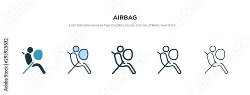 airbag icon in different style vector illustration. two colored and black airbag vector icons designed in filled, outline, line and stroke style can be used for web, mobile, ui
