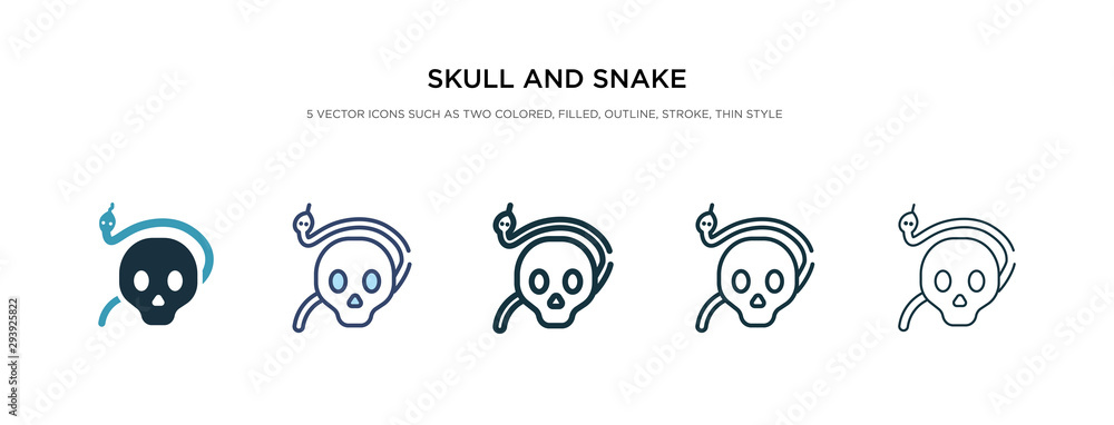 skull and snake icon in different style vector illustration. two colored and black skull and snake vector icons designed in filled, outline, line stroke style can be used for web, mobile, ui