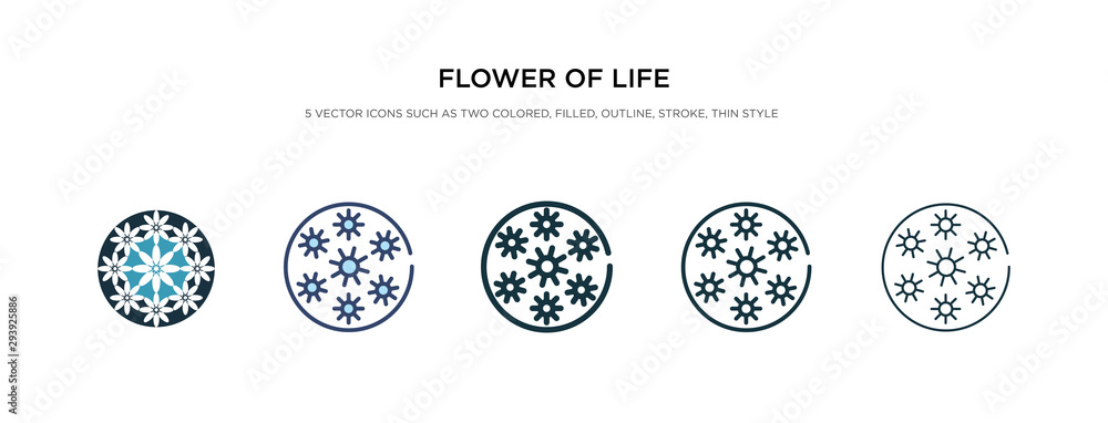 flower of life icon in different style vector illustration. two colored and black flower of life vector icons designed in filled, outline, line and stroke style can be used for web, mobile, ui flower of life icon in different style vector illustration. two colored and black flower of life vector icons designed in filled, outline, line and stroke style can be used for web, mobile, ui