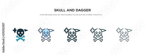 skull and dagger icon in different style vector illustration. two colored and black skull and dagger vector icons designed in filled, outline, line stroke style can be used for web, mobile, ui