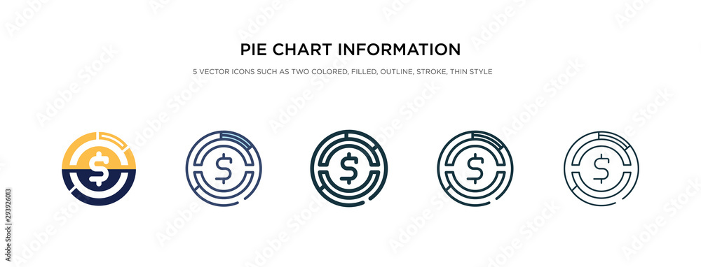 pie chart information on money icon in different style vector illustration. two colored and black pie chart information on money vector icons designed in filled, outline, line and stroke style can pie chart information on money icon in different style vector illustration. two colored and black pie chart information on money vector icons designed in filled, outline, line and stroke style can