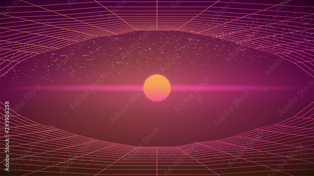 Synthwave background. Retro futuristic 80s style illustration. Dark 3d ...